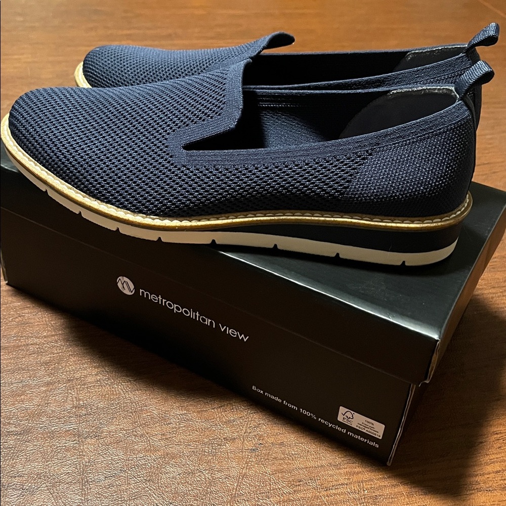 Brand New Metropolitan View Wedge Slip-on Shoes in Navy Blue from Macy’s. 8 1/2